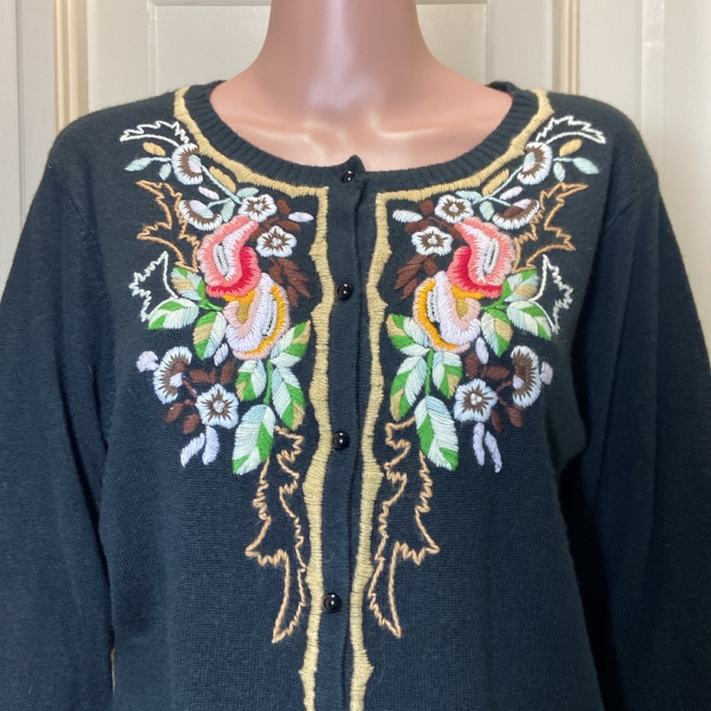 Large Soft Surroundings Button Down Black Embroid… - image 4